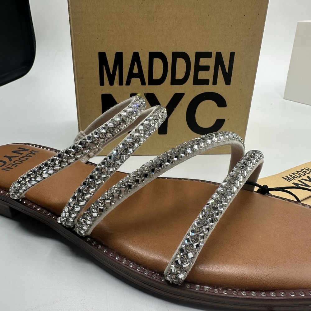 Madden NYC‎ Zig Zag Rhinestone Sandal Women 6 Silver NEW IN BOX Sparkly Slide - Picture 2 of 14